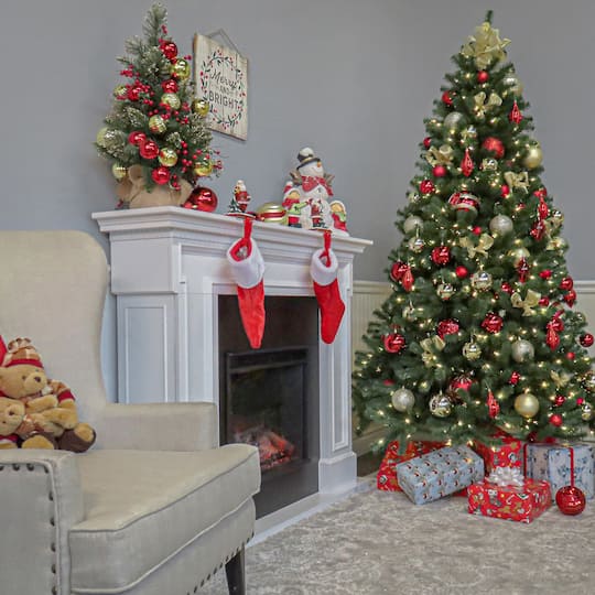 7.5 ft. Pre-lit Hinged North Valley Spruce Medium Artificial Christmas Tree, Clear Lights